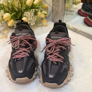 Balenciaga Kids Black and Gray Sneakers with Red Laces